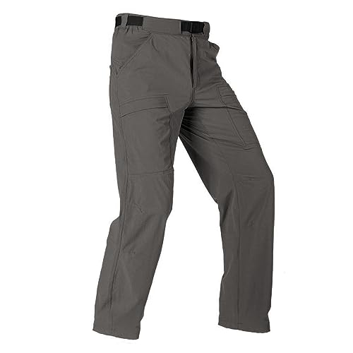 FREE SOLDIER Men's Outdoor Cargo Hiking Pants with Belt Lightweight Waterproof Quick Dry Tactical Pants Nylon Spandex (Gray 36W/30L)