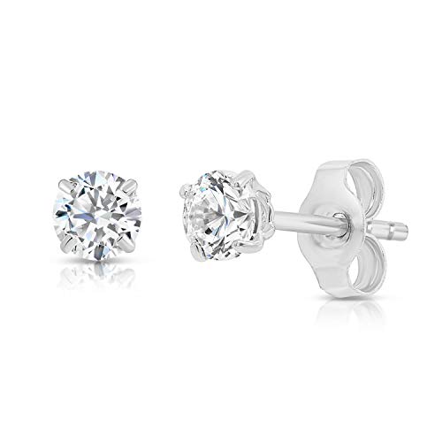 14k White Gold Solitaire Round Cubic Zirconia Stud Earrings with Gold butterfly Pushbacks (4mm)…