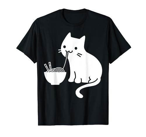 Kawaii Cat Eating Ramen Noodles Japanese Food Anime Long T-Shirt