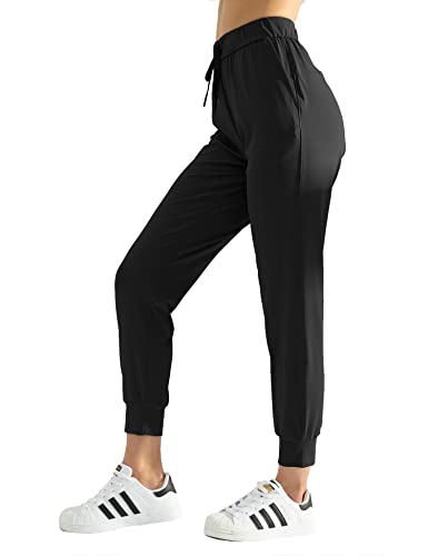 AJISAI Women’s Joggers Pants Drawstring Running Sweatpants with Pockets Lounge Wear Black L