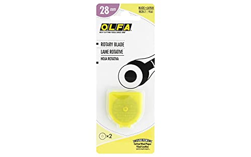 OLFA 28mm Rotary Cutter Replacement Blades, 2 Blades (RB28-2) - Tungsten Steel Circular Rotary Fabric Cutter Blade for Crafts, Sewing, Quilting, Scrapbooking, Fits Most 28mm Rotary Cutters