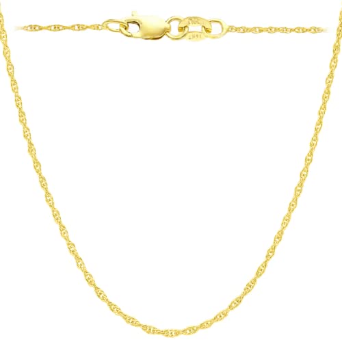 14K, 10K Yellow or White Solid Gold Italian Diamond Cut 1 mm 1.2 mm Rope Chain Necklace Thin & Strong gold chain - Lobster Claw Clasp- GIFT BOX with each order