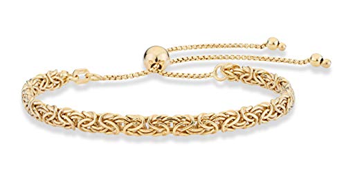 Miabella Italian 925 Sterling Silver 4mm Byzantine Adjustable Bolo Link Chain Bracelet for Women 925 Gold Bracelet Handmade in Italy (yellow-gold-plated-silver)