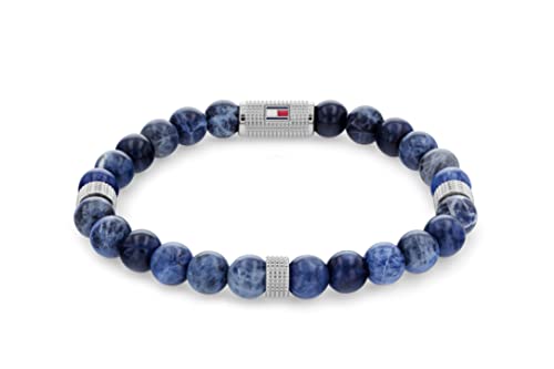 Tommy Hilfiger Men's Jewelry Stainless Steel, Blue Dark Sodalite Bead and Blue Elastic Rop Stone Bracelet, Color: Blue (Model: 2790436)