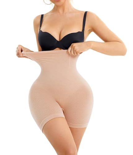 Irisnaya Shapewear for Women Tummy Control Butt Lifter High Waist Panty Compression Shorts Waist Trainer Body Shaper (X-Small/Small, Beige)