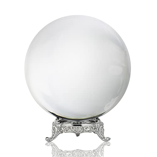 100mm/3.9inch Clear Crystal Ball with Metal Stand Fortune Teller Mystical Quartz Ball Photography Props FengShui Divination Spheres Decorative Glass Ball