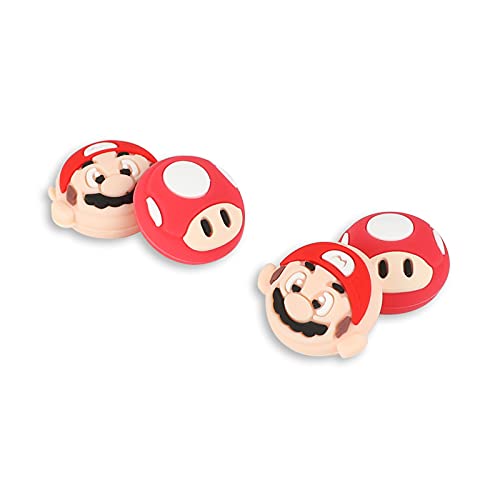 PERFECTSIGHT Cute Switch Thumb Grip Caps Compatible with Nintendo OLED/Lite Console, Kawaii Soft Skin Silicone Analog Stick Button Cover for NS Joycon Controller, 4PCS Joystick Cap Mario Mushroom