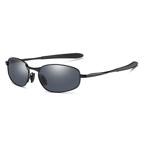 ZHILE Polarized Sunglasses Small Size Rectangular Wrap Metal Frame UV400 Protection (Black, 53)