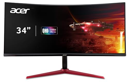 Acer Nitro 34' UWQHD 3440 x 1440 1500R Curved PC Gaming Monitor | AMD FreeSync Premium | Up to 180Hz Refresh | 1ms (VRB) | 400nit | DisplayHDR 400 | 1 x DP 1.4 & 2 x HDMI 2.0 | XZ342CU Vbmiiphx