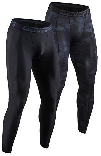 DEVOPS 2 Pack Men's Compression Pants Athletic Leggings (Large, Black/Camo Black)