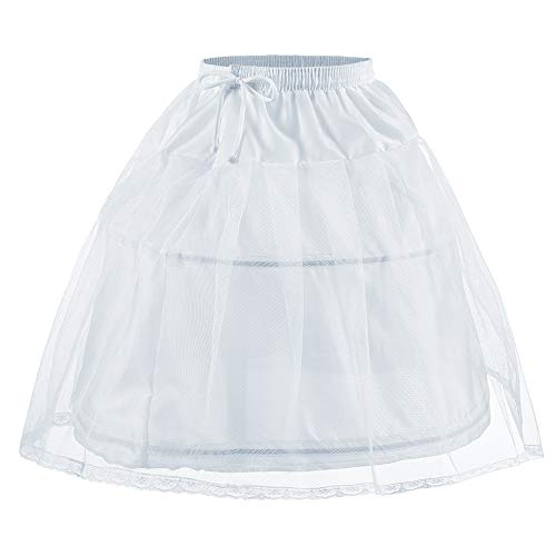 Abaowedding Flower Girls Petticoat with 2 Hoops Full Slip Elastic Child's Crinoline Underskirt 8-9 yrs White