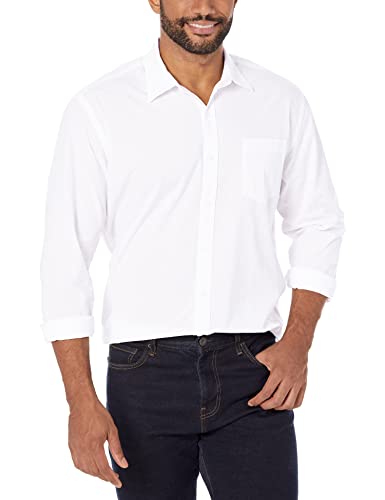Amazon Essentials Men's Regular-Fit Long-Sleeve Solid Shirt, White, Large