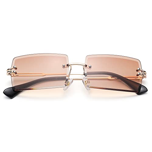 Pro Acme Rimless Rectangle Sunglasses for Women Men UV400 Protection 90s Stylish Eyewear Sunglasses (Tea)