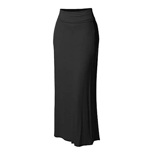 Womens Midi Elastic Waist Maxi Skirt Pleated Elegant Skirt