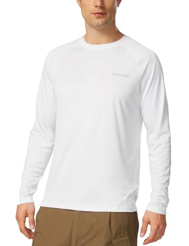 BALEAF Men's Sun Protection Shirts UV SPF T-Shirts UPF 50+ Long Sleeve Rash Guard Fishing Running Quick Dry White Size L