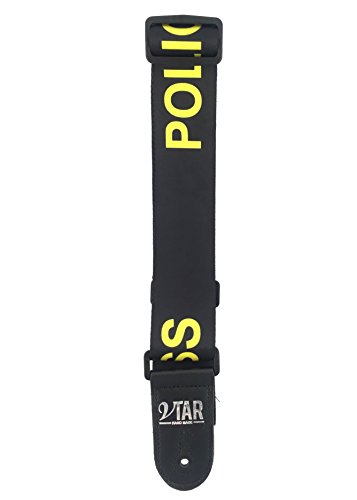 Police Line Do Not Cross Guitar Strap With 6 Free Plectrums - Black