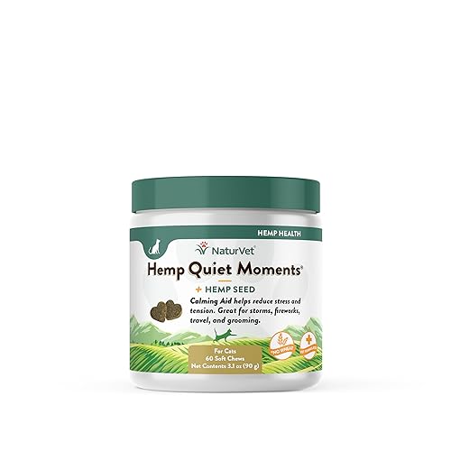 NaturVet Hemp Quiet Moments Plus Hemp Seed for Cats, 60 ct Soft Chews, Made in USA