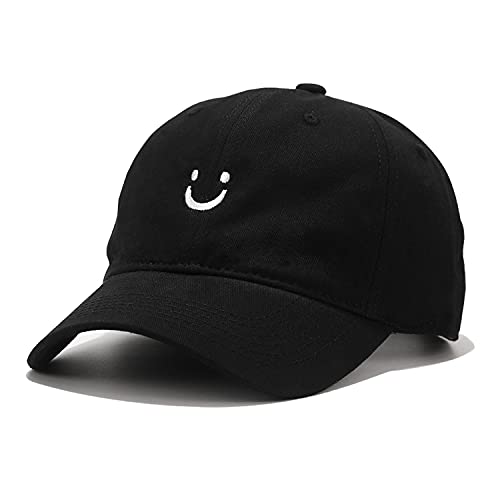 Umeepar Smile Face Baseball Cap for Women Men Adjustable Low Profile Unstructured Cotton Dad Hat (Black)