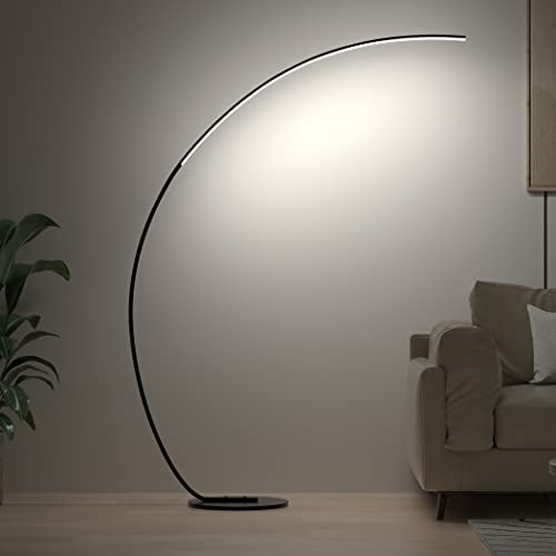 RGBW Modern 69.99 inch Arched Standing Reading Floor Lamp with Remote - Dimmable Black Led Color Changing Curved Ambient Lighting for Bedroom and Living Room