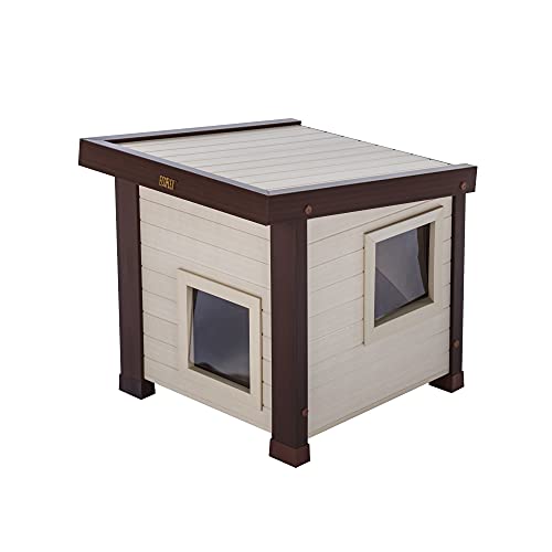 New Age Pet ECOFLEX Albany Outdoor Feral Cat House for Multiple Cats with Quick & Easy Assembly, 2 Vinyl Door Flaps Included, Moisture and Odor Resistant