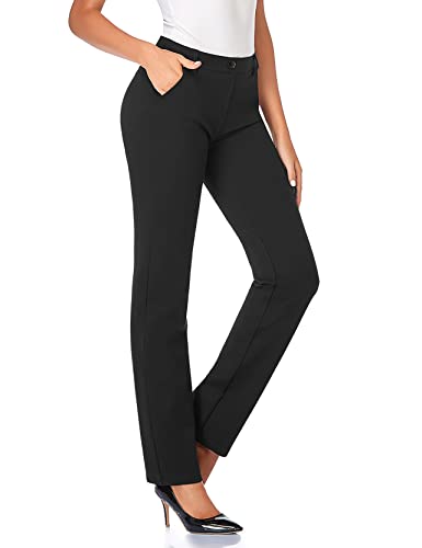 Tapata Women's 26''/28''/30''/32''/34'' Stretchy Straight Dress Pants with Pockets Tall, Petite, Regular for Office Work Business 32', Black, L