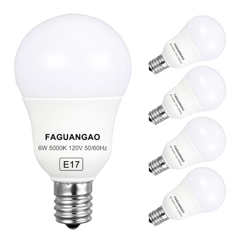 FAGUANGAO E17 Intermediate Base LED G14 Bulbs, 6W 60W Equivalent, 5000K Daylight, 600LM,Globe Light Bulbs for Ceiling Fan, Chandelier Lighting, Not Dimmable, Pack of 4