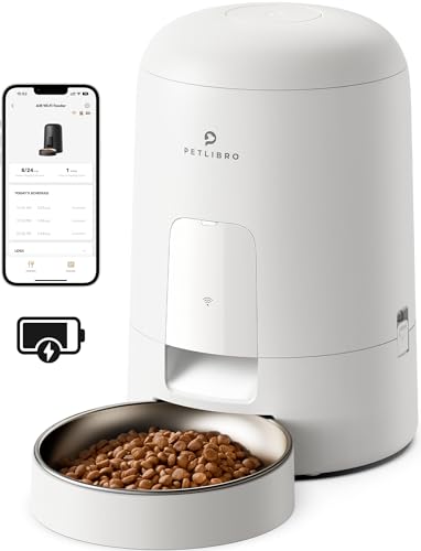 PETLIBRO Automatic Cat Feeder, Wi-Fi Rechargeable Cat Food Dispenser Battery-Operated with 30-Day Life, AIR Timed Pet Feeder for Cat & Dog, 2L Auto Cat Feeder, White