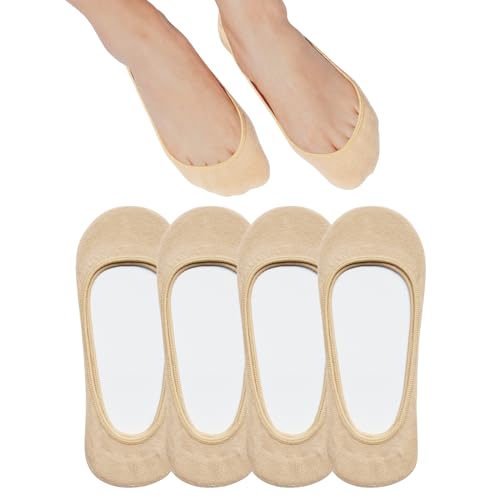 SIXDAYSOX Low Cut Socks for Women 4 Pack Size 5-8 Non-slip Cotton Moisture Wicking No Show Socks for Flats Shoes(Nude)