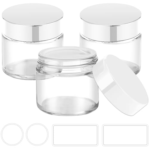 Small Glass Containers with Lids, Tecohouse 2 oz Glass Jars with White Lids & Inner Liners, Mini Travel Toiletries Container for Slime, Makeup, Cream, Lotion, Cosmetic - 3 pack