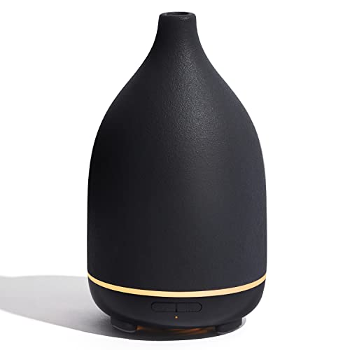 InnoGear Oil Diffuser, 150ML Ceramic Diffuser for Essential Oils Handcrafted Aromatherapy Diffuser Ultrasonic Cool Mist Humidifier with 2 Mist Modes Waterless Auto Off for Room Office, Black