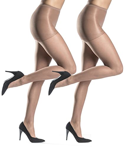 Silkies Women's Control Top Pantyhose with Run Resistant, Light Support Legs (2 Pair Pack) - Medium Nude