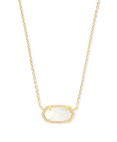 Kendra Scott Elisa Pendant Necklace for Women, Fashion Jewelry, 14k Gold-Plated, White Opal