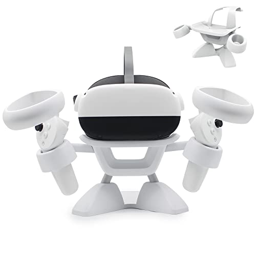 Dollox VR Stand, VR Headset Stand VR Display Holder Storage Virtual Reality Headset Desktop Display Stand for Oculus Quest 2, Quest, Rift, Rift S, Valve Index Headsets & Touch Controllers(White)