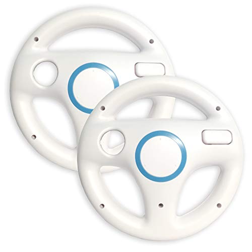 Old Skool Mario Kart Racing Wheel Compatible with Nintendo Wii and Wii U 2 Pack - White