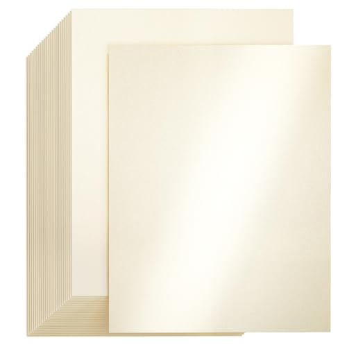 CreGear 25 Sheets Cream Shimmer Cardstock 8.5 x 11 Cardstock Paper, Thick Cardstock 92lb/250gsm Pearlescent Card Stock Printer Paper, Metallic Paper for Christmas Card Making, Invitations, DIY Crafts