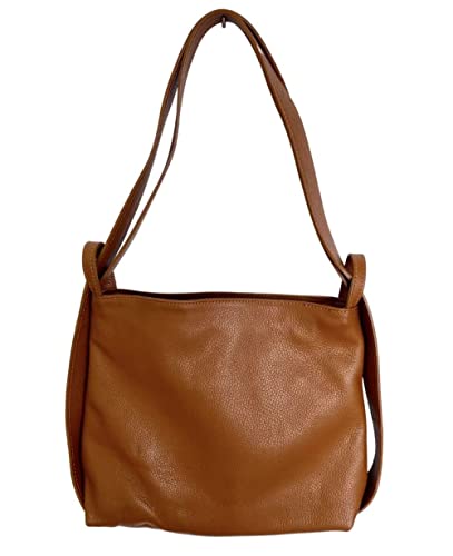 LaGaksta Bria Convertible Leather Backpack Purse - Casual Travel Shoulder Bag (Cognac Tan)