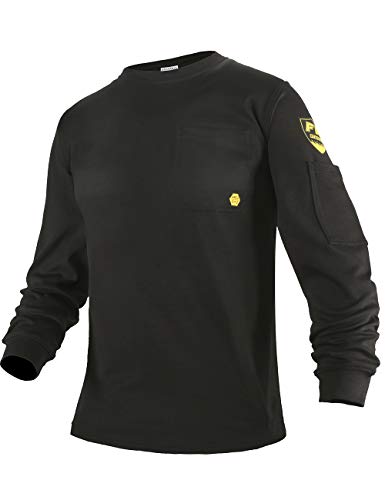 PTAHDUS FR Shirts for Men, 7.1oz Flame Resistant Clothing Long Sleeve FRC Shirts, NPFA2112 100% Cotton Welding Shirts Fire Retardant Clothes(7.1oz Black,X-Large)