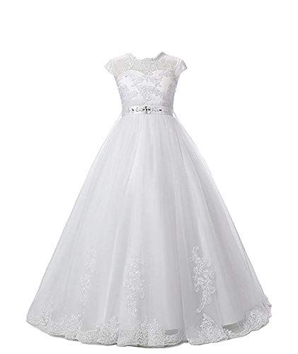 Magicdress White First Communion Baptism Dresses for Girls 7-16 Lace Princess Flower Girls Gown 10