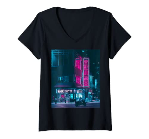 Womens Cyberpunk Clothing, Hong Kong Cyberpunk Cyberpunk Streetwear V-Neck T-Shirt