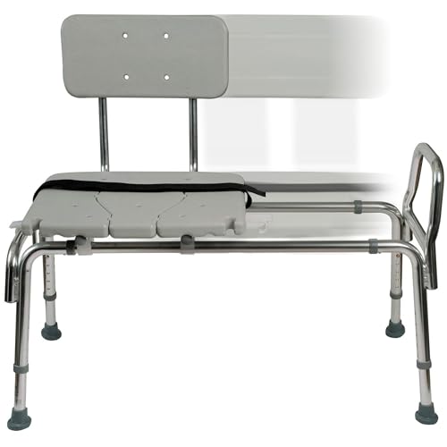 DMI Tub Transfer Bench and Shower Chair with Non Slip Aluminum Body, FSA Eligible, Adjustable Seat Height and Cut Out Access, Holds Weight up to 400 Lbs, Bath and Shower Safety, Transfer Bench