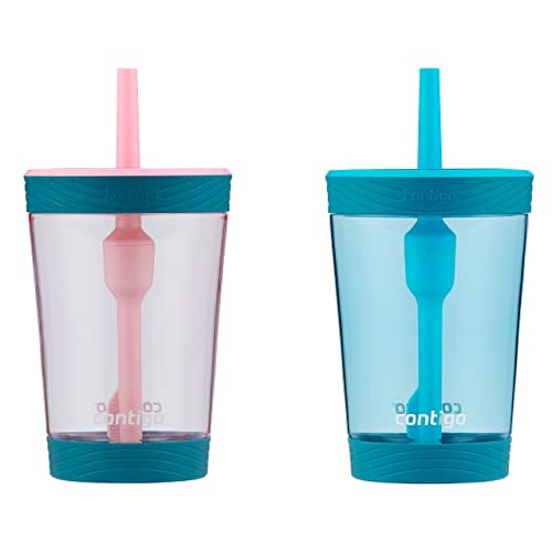 Contigo Kids Spill-Proof 14oz Tumbler with Straw and BPA-Free Plastic, Fits Most Cup Holders and Dishwasher Safe, 2-Pack Strawberry Cream & Blue Raspberry