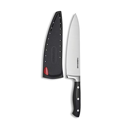 Farberware Edgekeeper 8-Inch Forged Triple Riveted Chef Knife with Self-Sharpening Blade Cover, High Carbon-Stainless Steel Kitchen Knife with Ergonomic Handle, Razor-Sharp Knife, Black