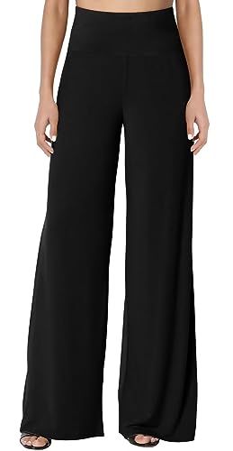 JZC Women's Palazzo Lounge Pants Stretchy 2024 Wide Leg Casual Pants Comfy High Waist Flowy Pants Black Medium