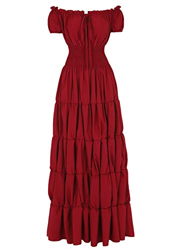 Zhitunemi Renaissance Costume Women Medieval Chemise Dress Peasant Tops Irish Under Dress Wine Red-XL