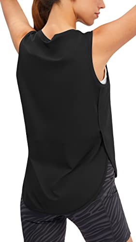 JOYSPELS Women's Athletic Fit Silk Yoga Tank Top - Sleeveless Black Workout Shirt
