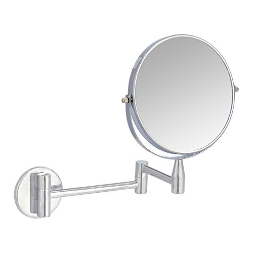 Amazon Basics Wall Mount Round Vanity Mirror, 1X/5X Magnification, Chrome, 12.8'L x 10'W