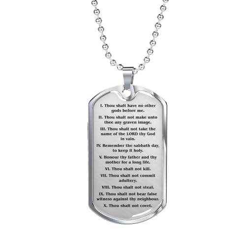Express Your Love Gifts Ten Commandments English Clear Stainless Steel or 18k Gold Dog Tag 24' Chain
