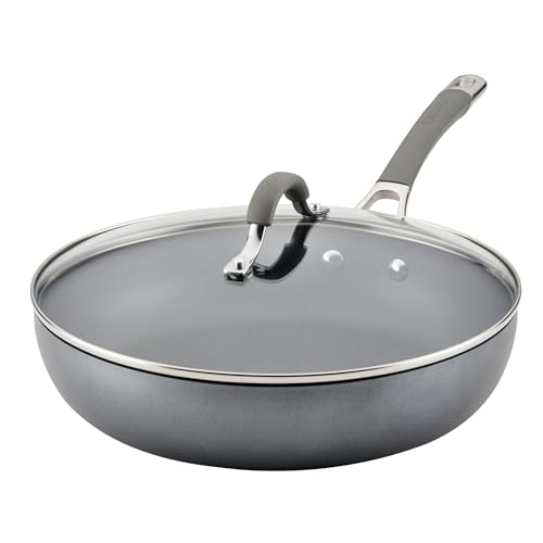 Circulon Elementum Hard Anodized Nonstick Deep Frying Pan/Skillet with Lid, 12 Inch, Oyster Gray