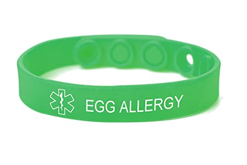 MZZJ EGG ALLERGY Bracelet Medical Alert ID Jewelry Food Allergy Bracelet,12MM 100% Silicone Rubber Outdoor Sport Warning Adjustable Cuff Bracelet Wristband for Boy Girl,Light Green