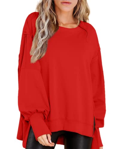 BWQ Women's Oversized Sweatshirt Crew Neck Long Sleeve Shirts Pullover Long Sleeve Tops S-2XL Red